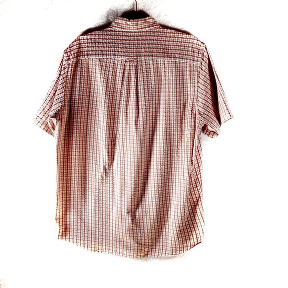 Eddie Bauer Orange Plaid Checkered Button Down Short Sleeve Men Shirt Medium - Picture 15 of 15